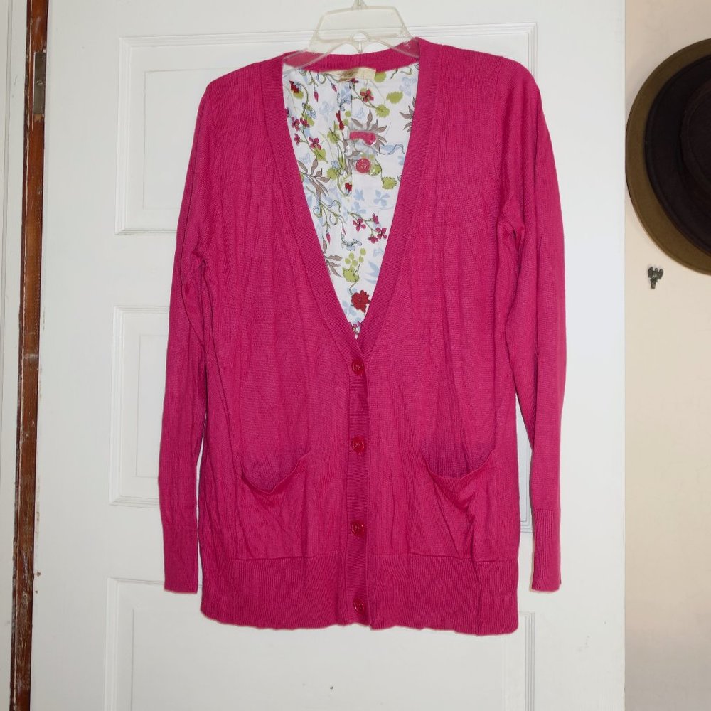 NWT Motto Raspberry Fine Gauge Boyfriend Cardigan w/ Printed Lining Size Medium